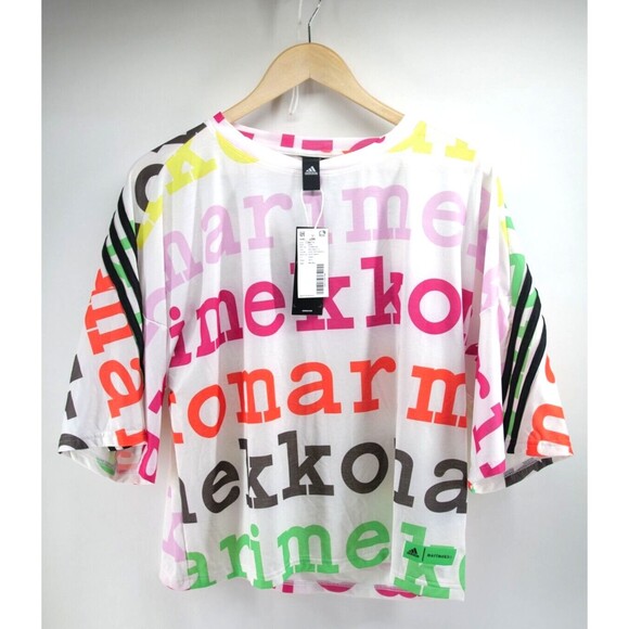 ADIDAS X MARIMEKKO GRAPHIC LOOSE FIT SHORT SLEEVE CROPPED TEE TOP H67090 WOMEN S - Picture 1 of 10